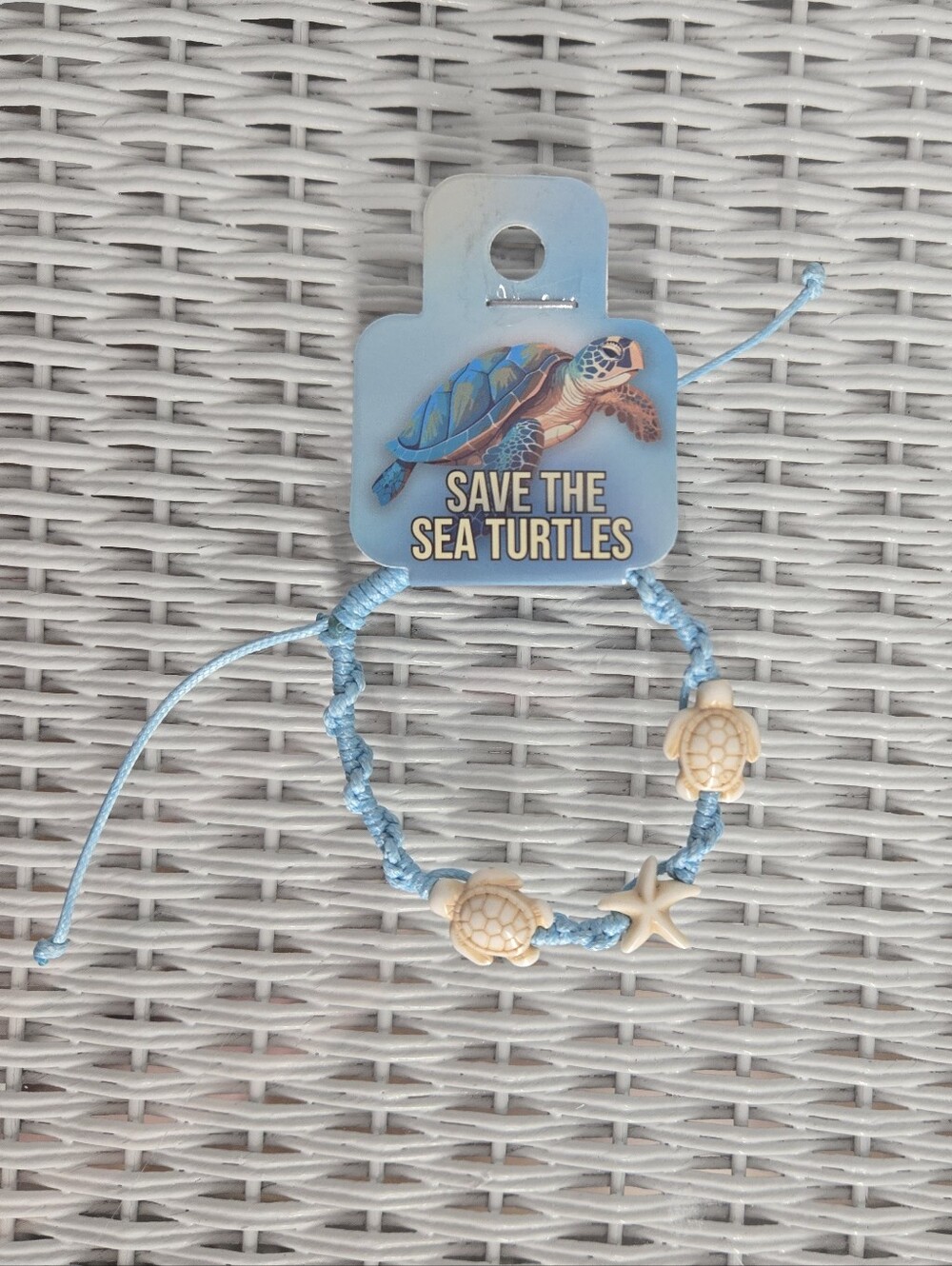 Save The Sea Turtles Blue Cord Bracelet with Turtle Charms
